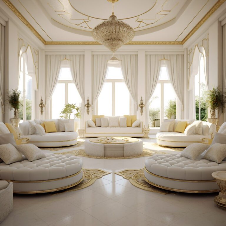 Arabic-majlis-interior-design-envelops-you-in-a-world-of-refinement-with-its-serene-white-palette-adorned-with-captivating-blue-pillows-and-decor